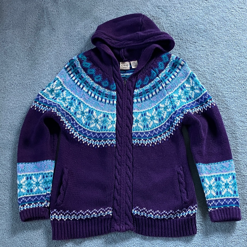 Elegant Purple Hooded Cardigan Sweater